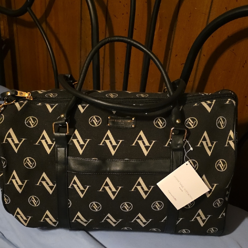 Adrienne Vittadini Black and White Logo Tote
